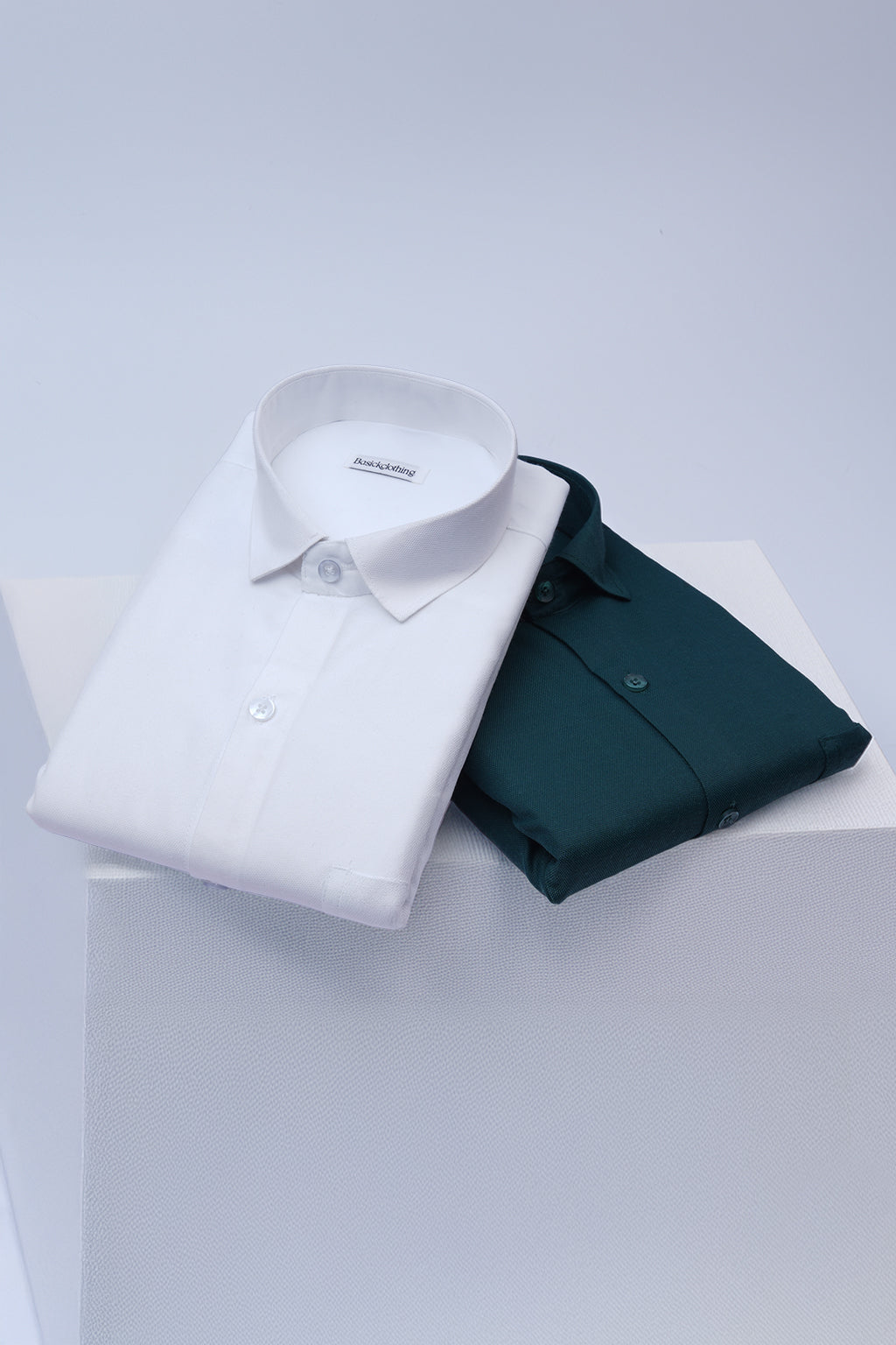 Pack Of 2 Premium Textured Cotton Shirt – White, Dark Green