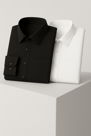 Pack Of 2 Premium Textured Cotton Shirt – Black, White