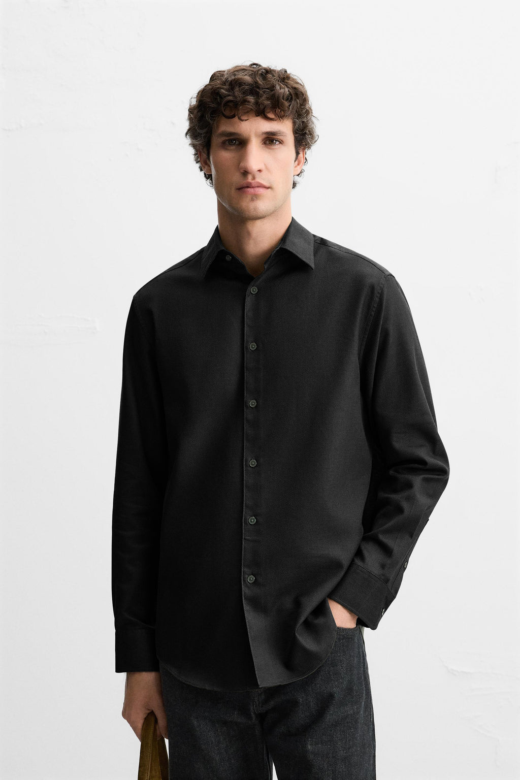 Premium Black Textured Cotton Shirt – Tailored Fit
