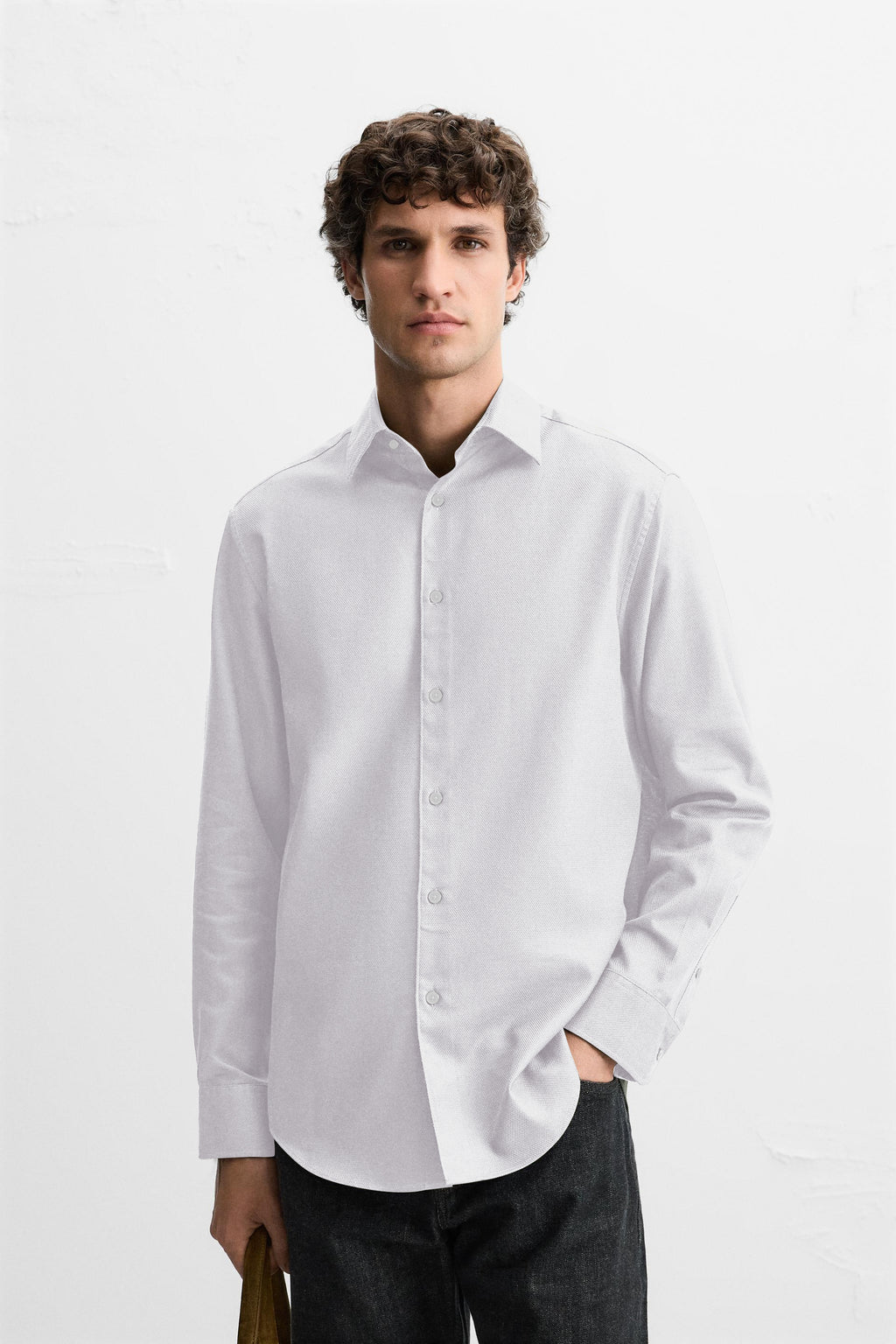 Premium White Textured Cotton Shirt – Tailored Fit