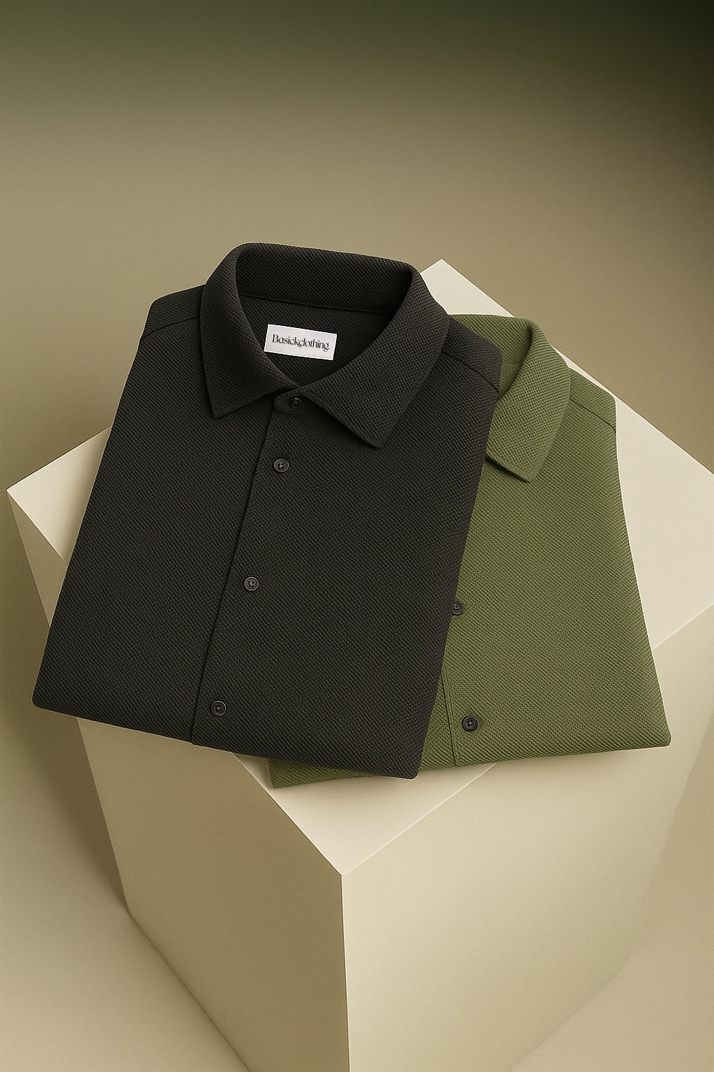 Pack Of 2 Premium Textured Cotton Shirt – Black, Light Green